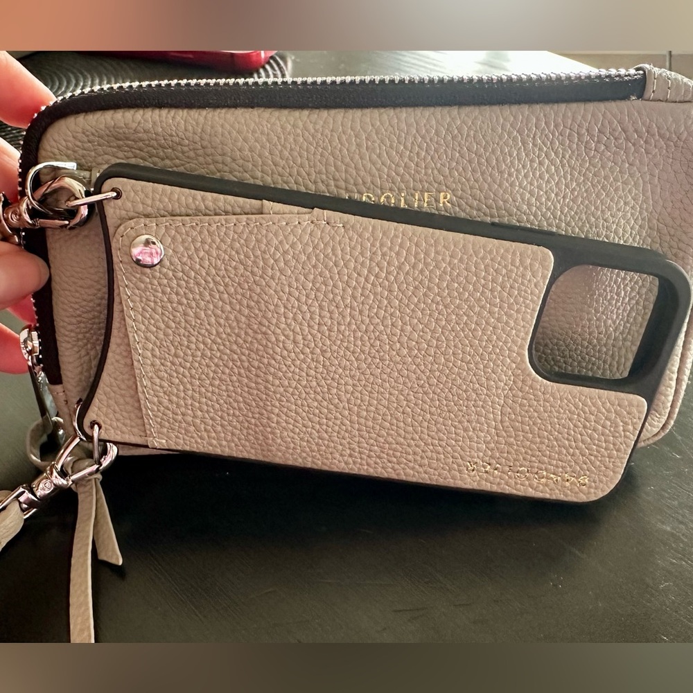 Bandolier EMMA Greige/Silver Pebble Leather Crossbody bag w/separate iPhone Case - Picture 7 of 12
